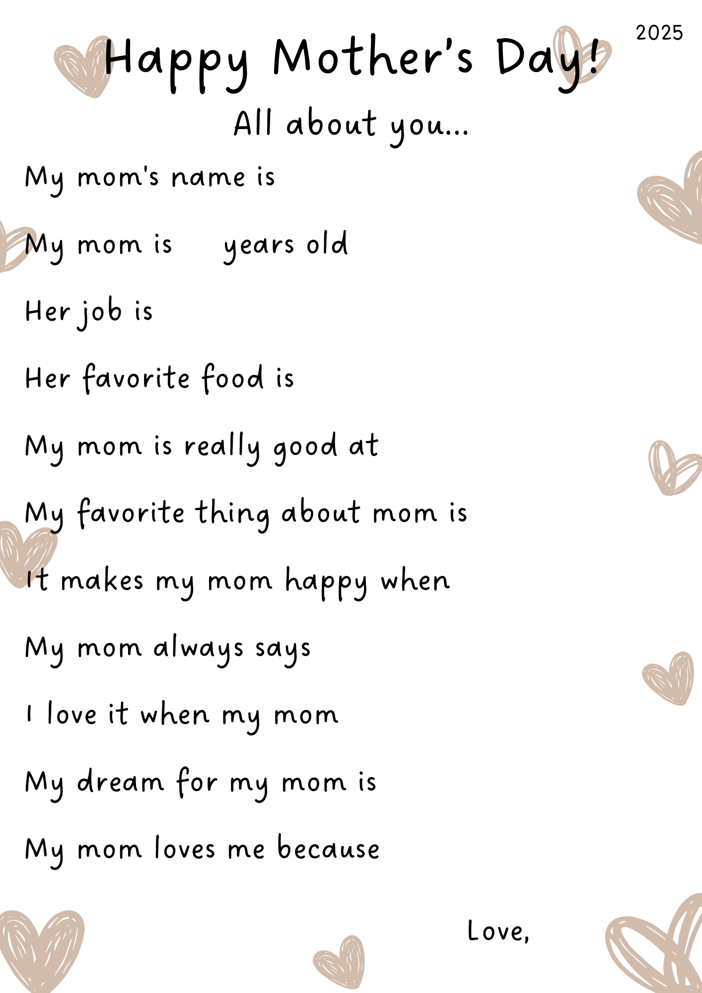 Mother's Day Questionnaire