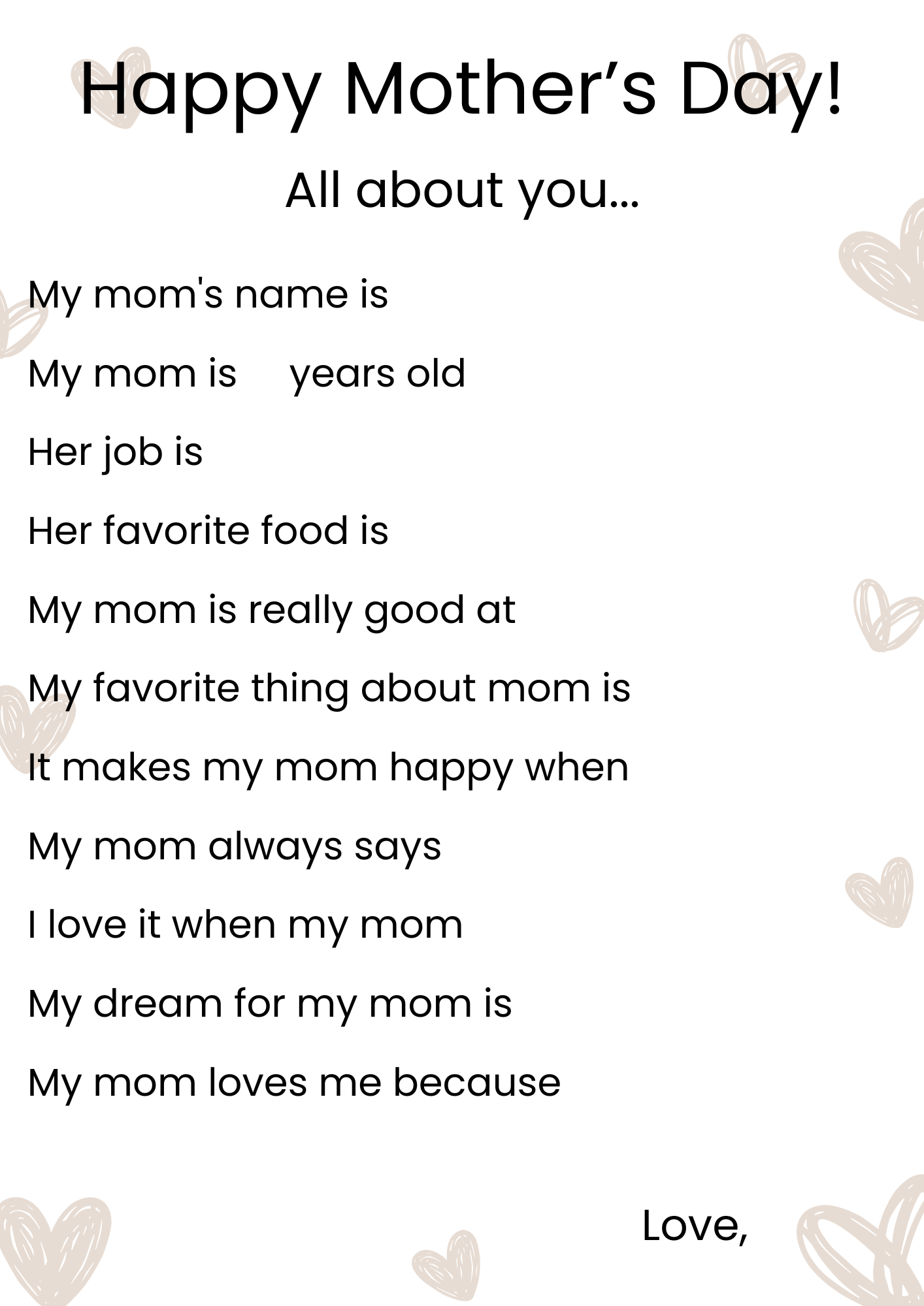 Mother's Day Questionnaire